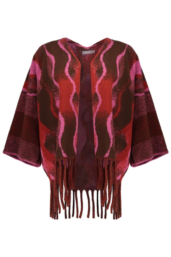 PONCHO MET SWIRLPRINT EN FRANJES 54545 20 BROWN/RED